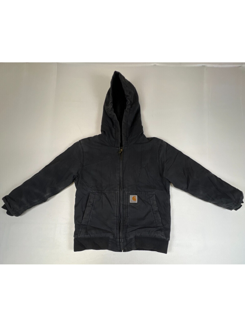 Carhartt Boys Kids Black Quilted Hooded Jacket Size Small 7-8 Workwear Coat